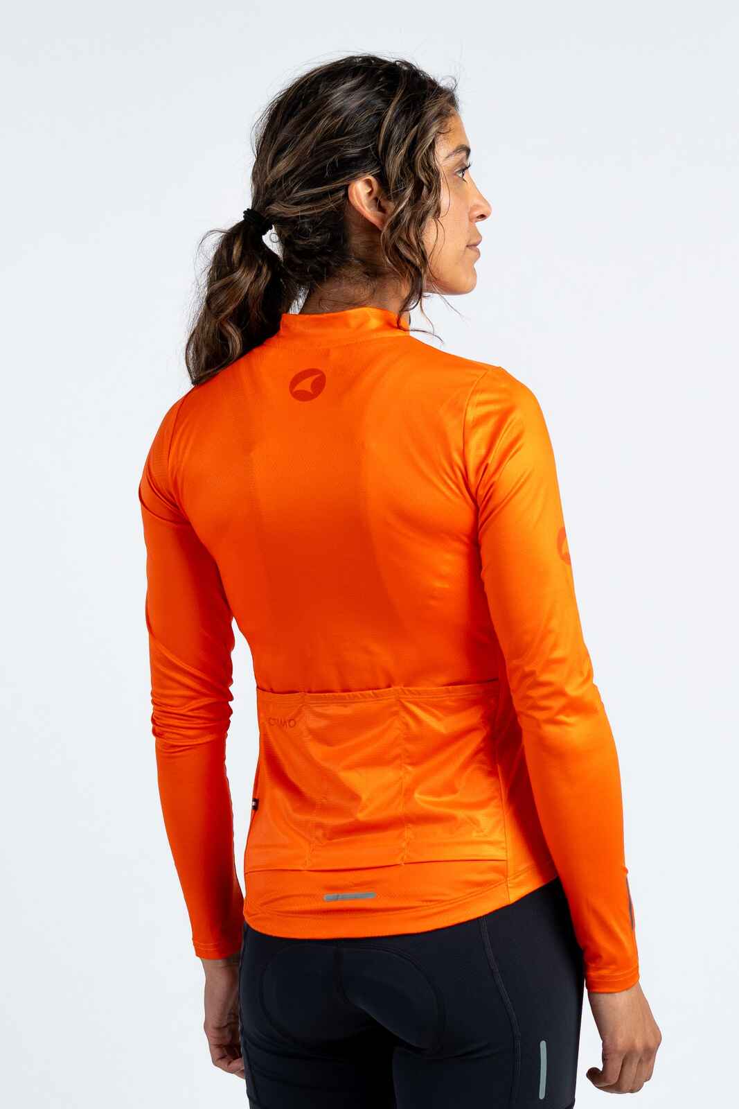 Women's Red/Orange Aero Long Sleeve Cycling Jersey - Back View