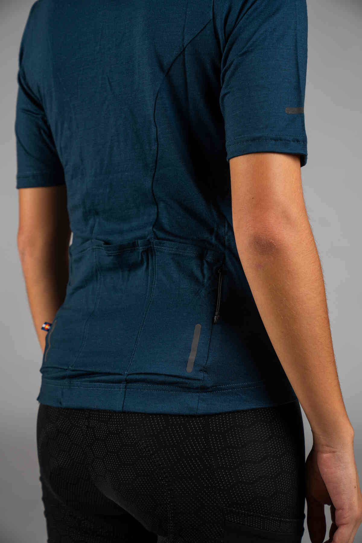 Women's Navy Blue Merino Wool Cycling Jersey - Back Pockets