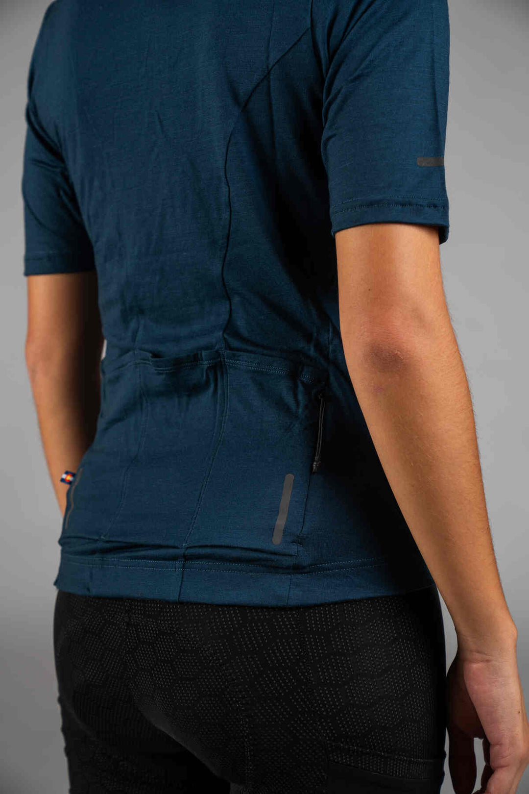 Women's Navy Blue Merino Wool Cycling Jersey - Back Pockets