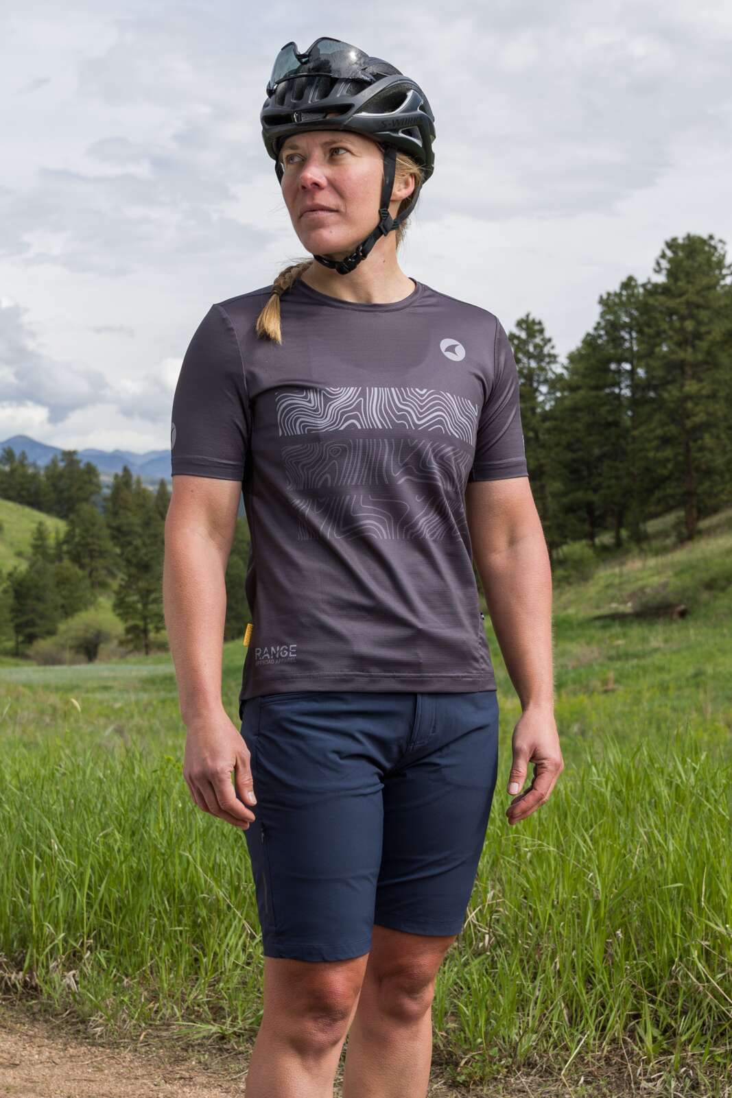 Women's Navy Blue Mountain Bike Shorts - Front View