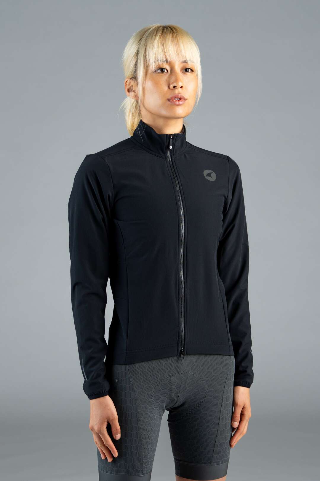 Women's Black Thermal Cycling Jacket - Front View