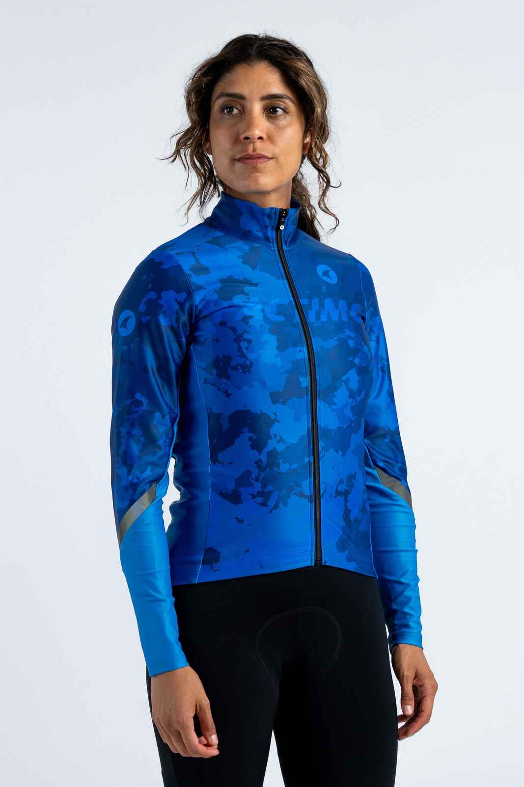 Women's Blue Camo Water-Resistant Thermal Cycling Jersey - Front View