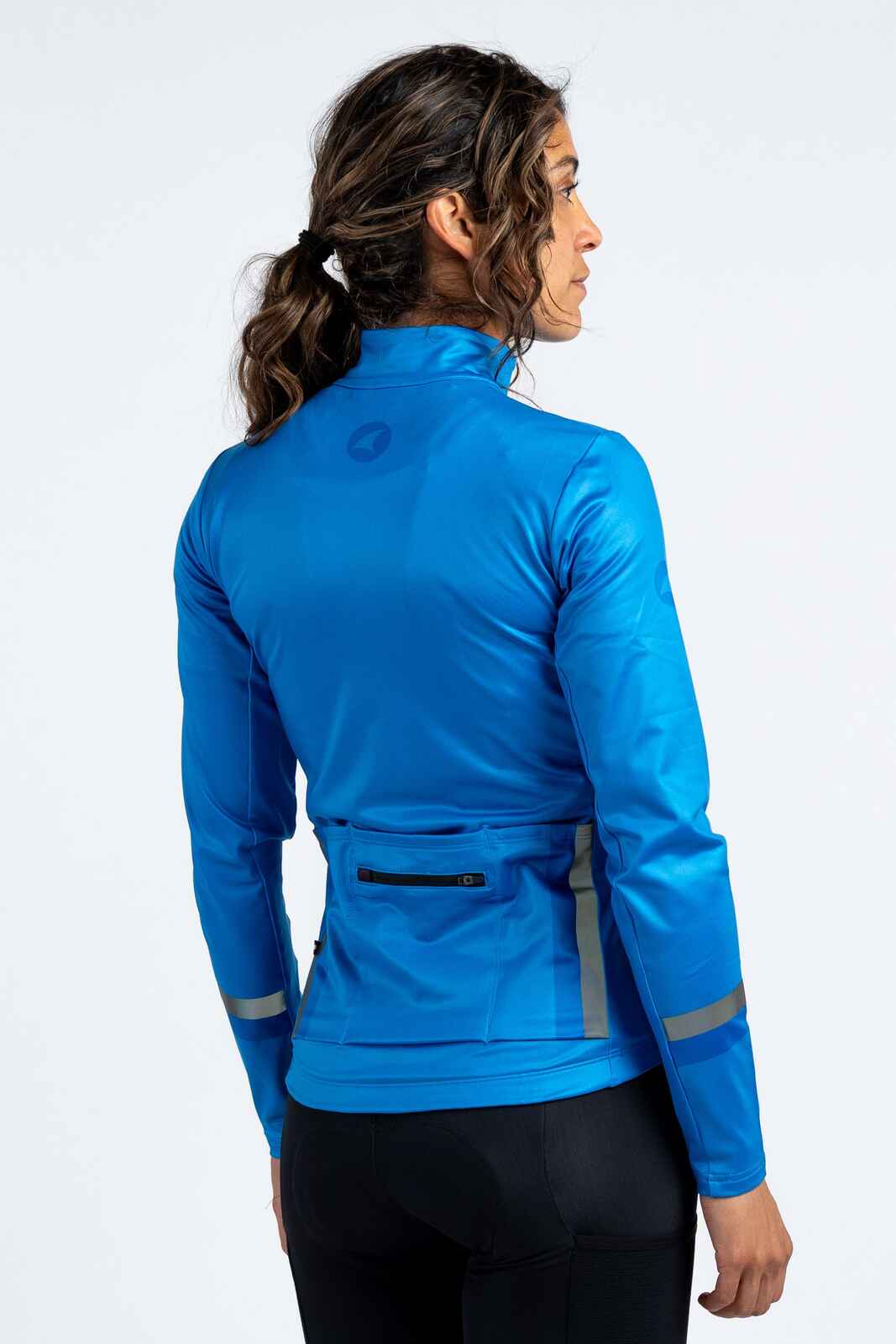Women's Blue Thermal Cycling Jersey - Back View