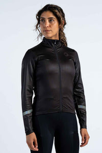 Women's Black Thermal Cycling Jersey - Front View