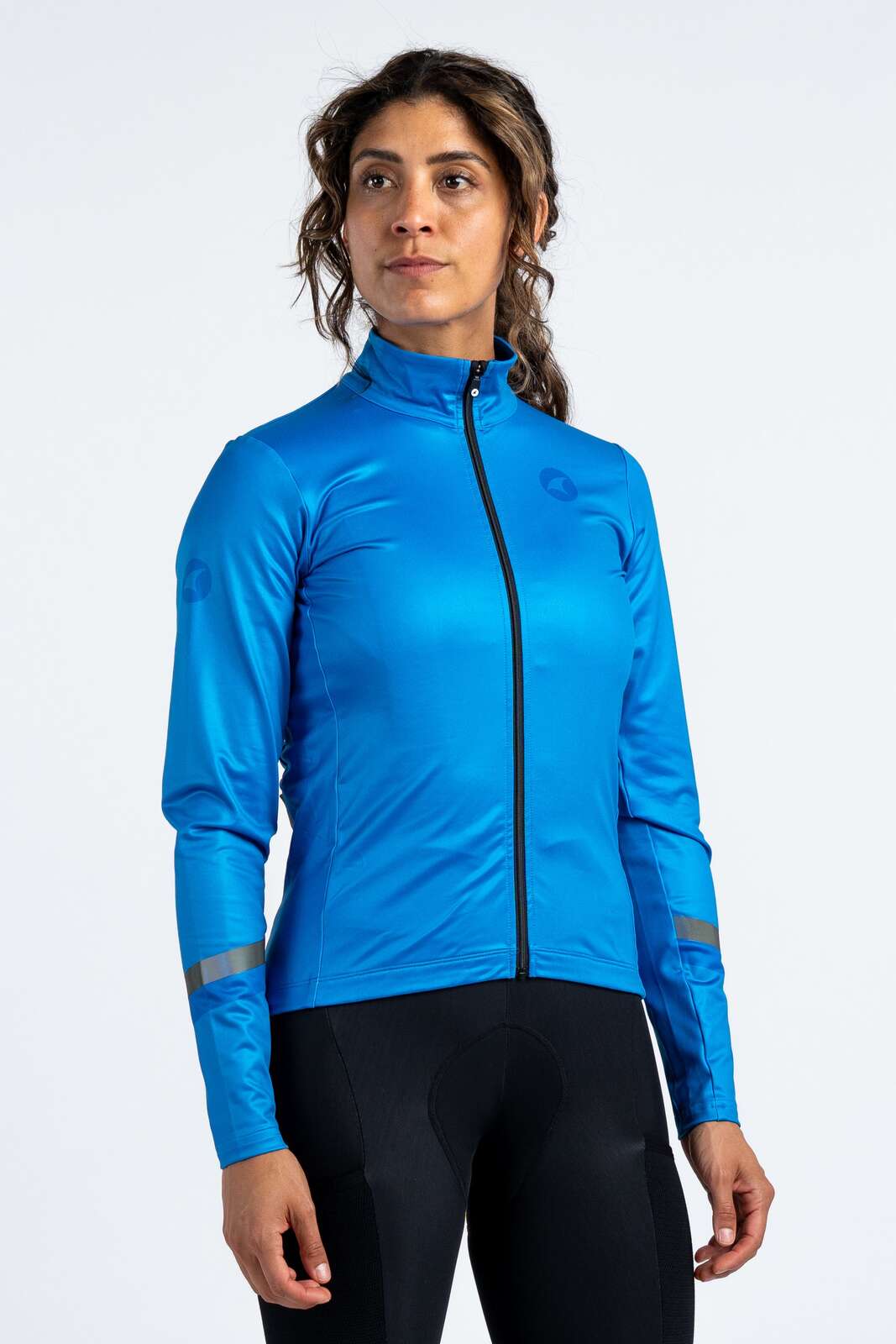 Women's Blue Thermal Cycling Jersey - Front View