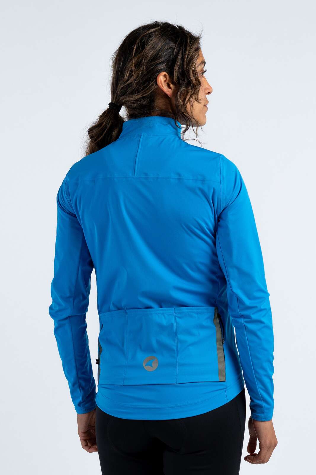 Womens Blue Cycling Jacket for Cold Wet Weather - Back View 