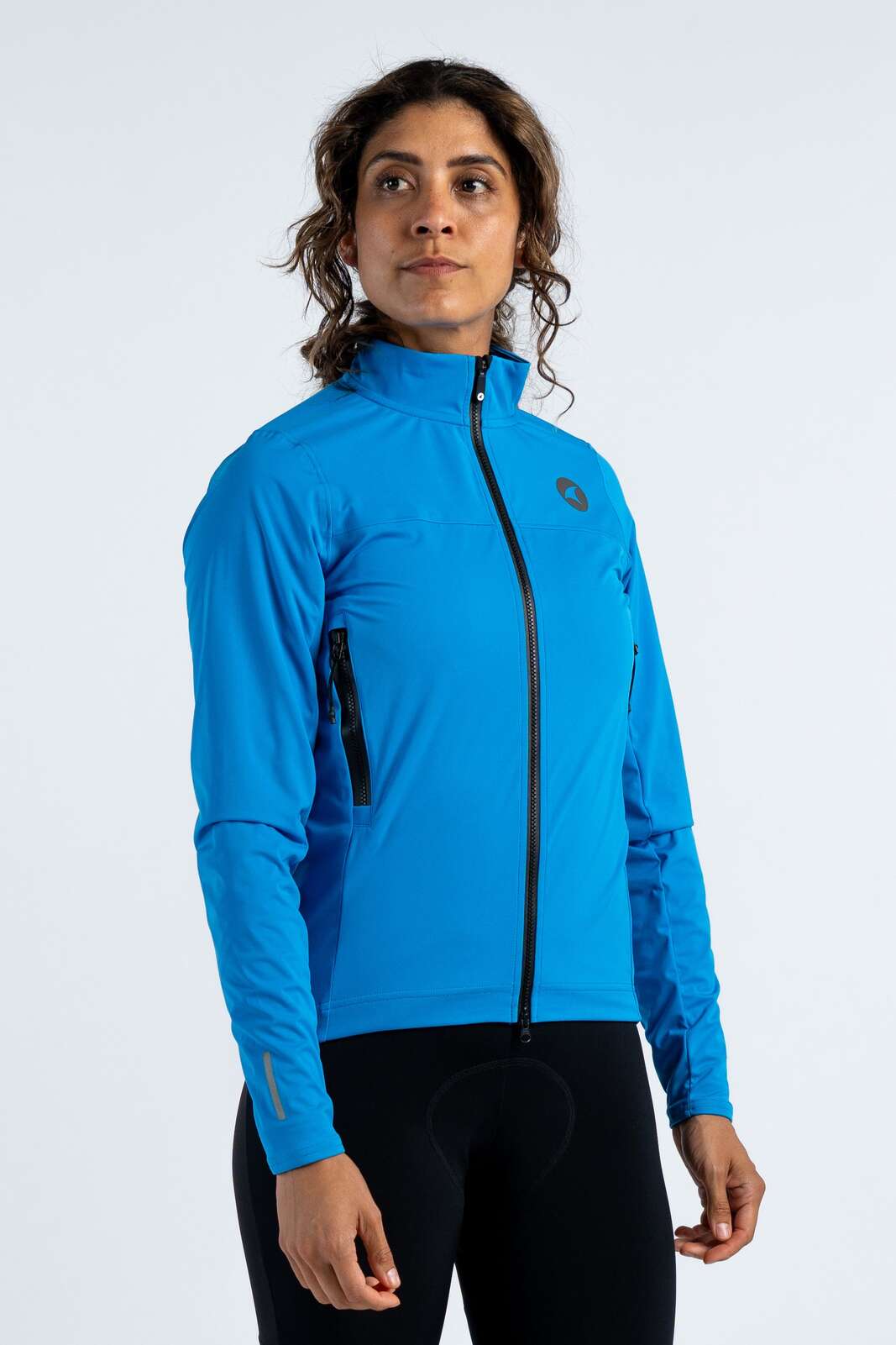Womens Blue Cycling Jacket for Cold Wet Weather - Front View 