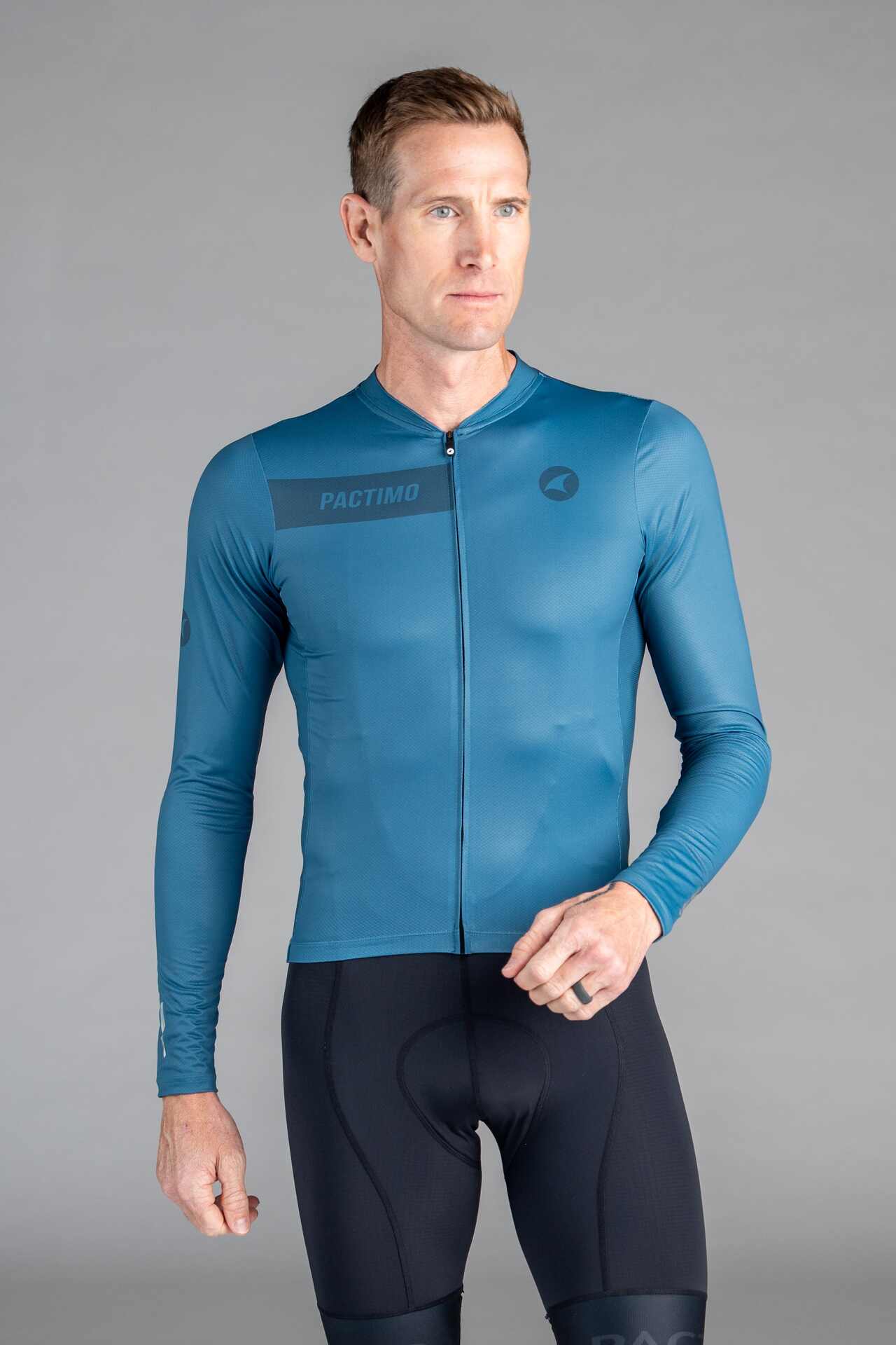 Men's Teal Ascent Aero Long Sleeve Cycling Jersey - Front View