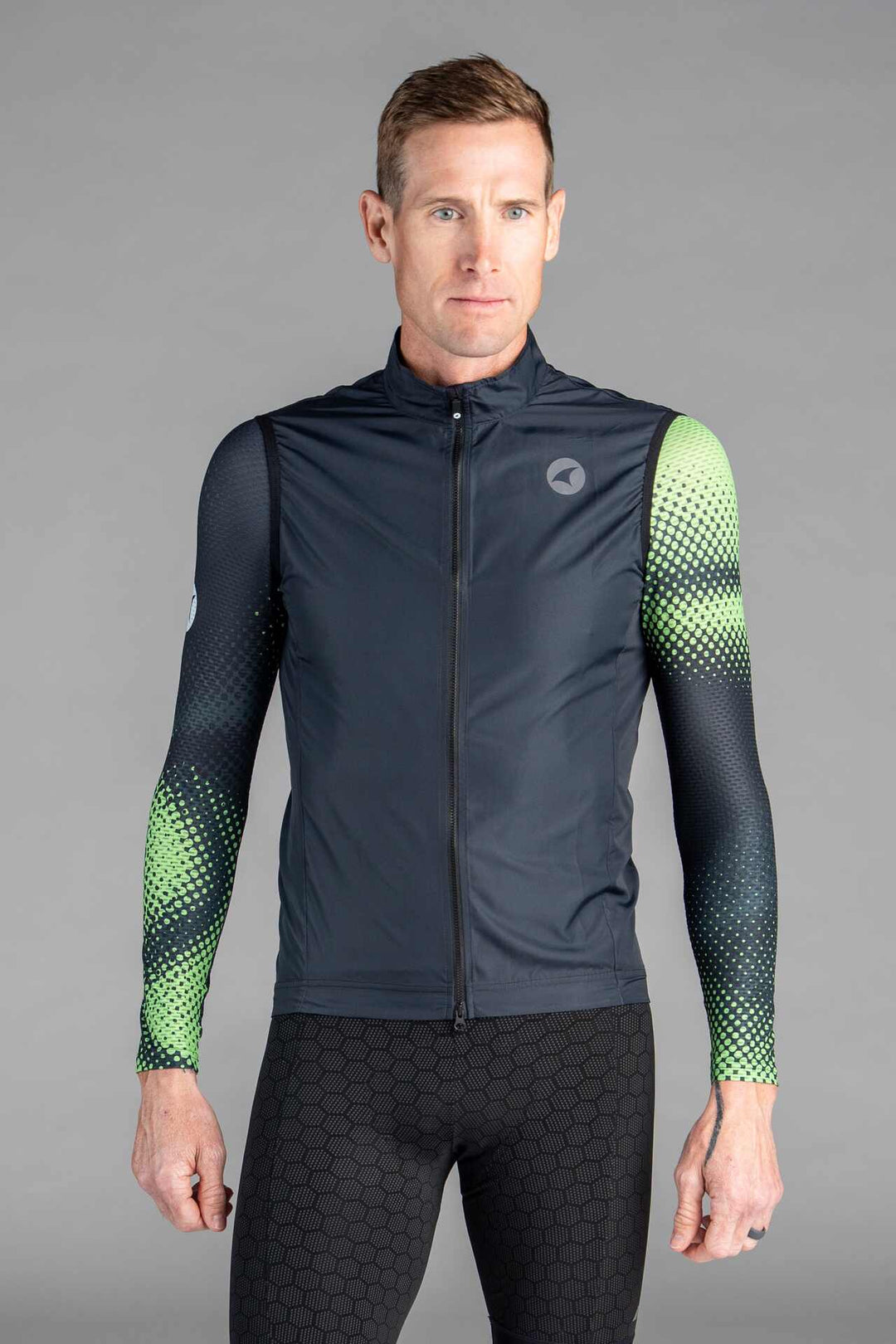 Men's Black Packable Cycling Wind Vest - Front View