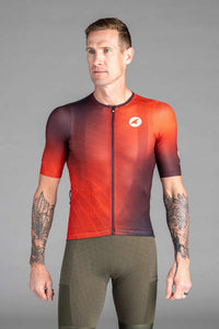 Men's Maroon and Red Range Aero Cargo Mesh Cycling Jersey - Front View