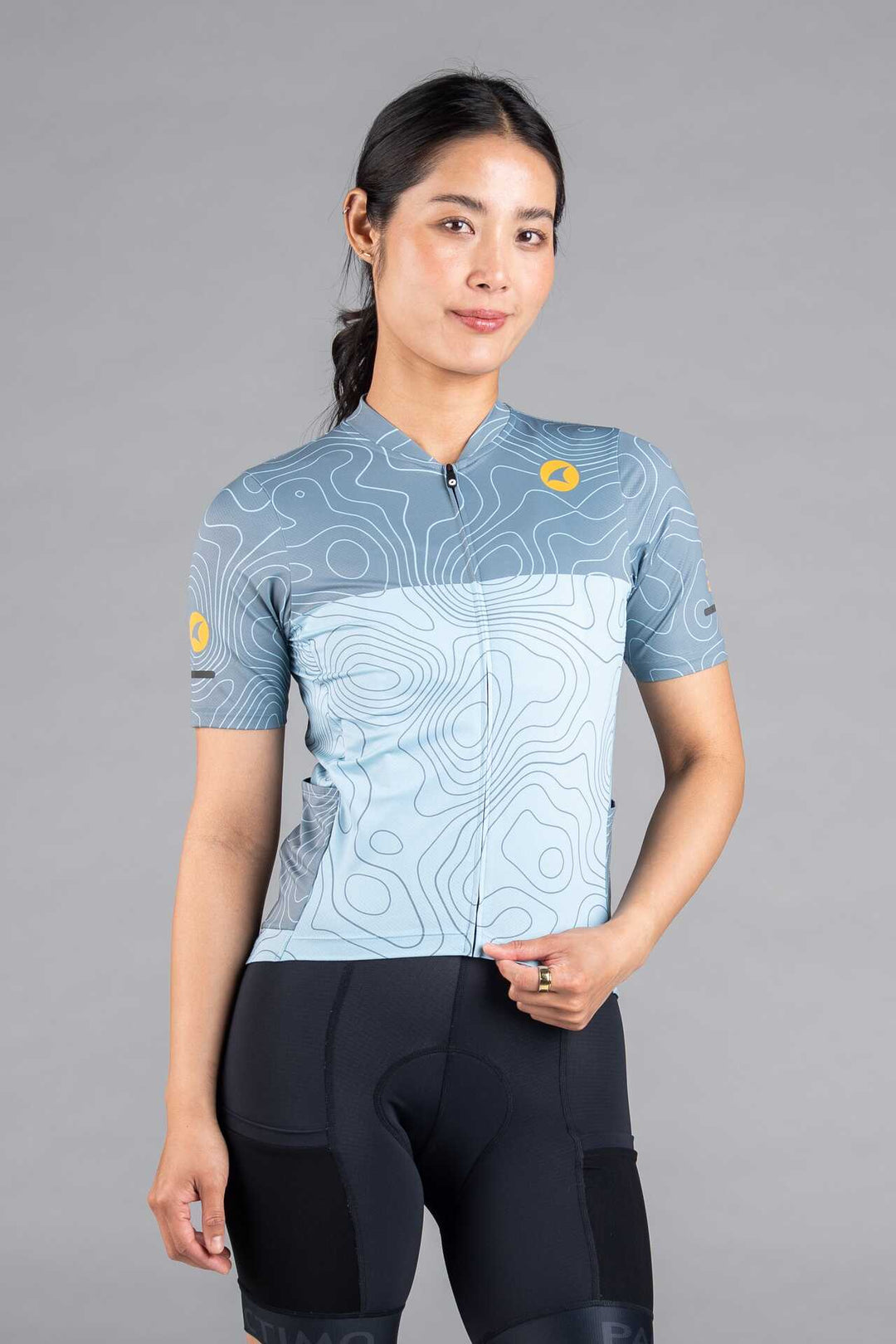 Women's Light Blue Ascent Cargo Cycling Jersey - Front View