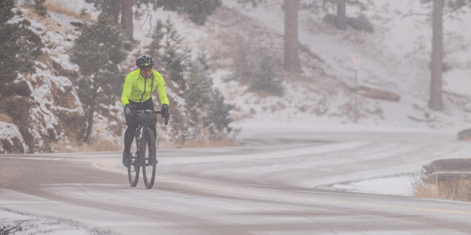 Cyclist Riding in Winter Conditions