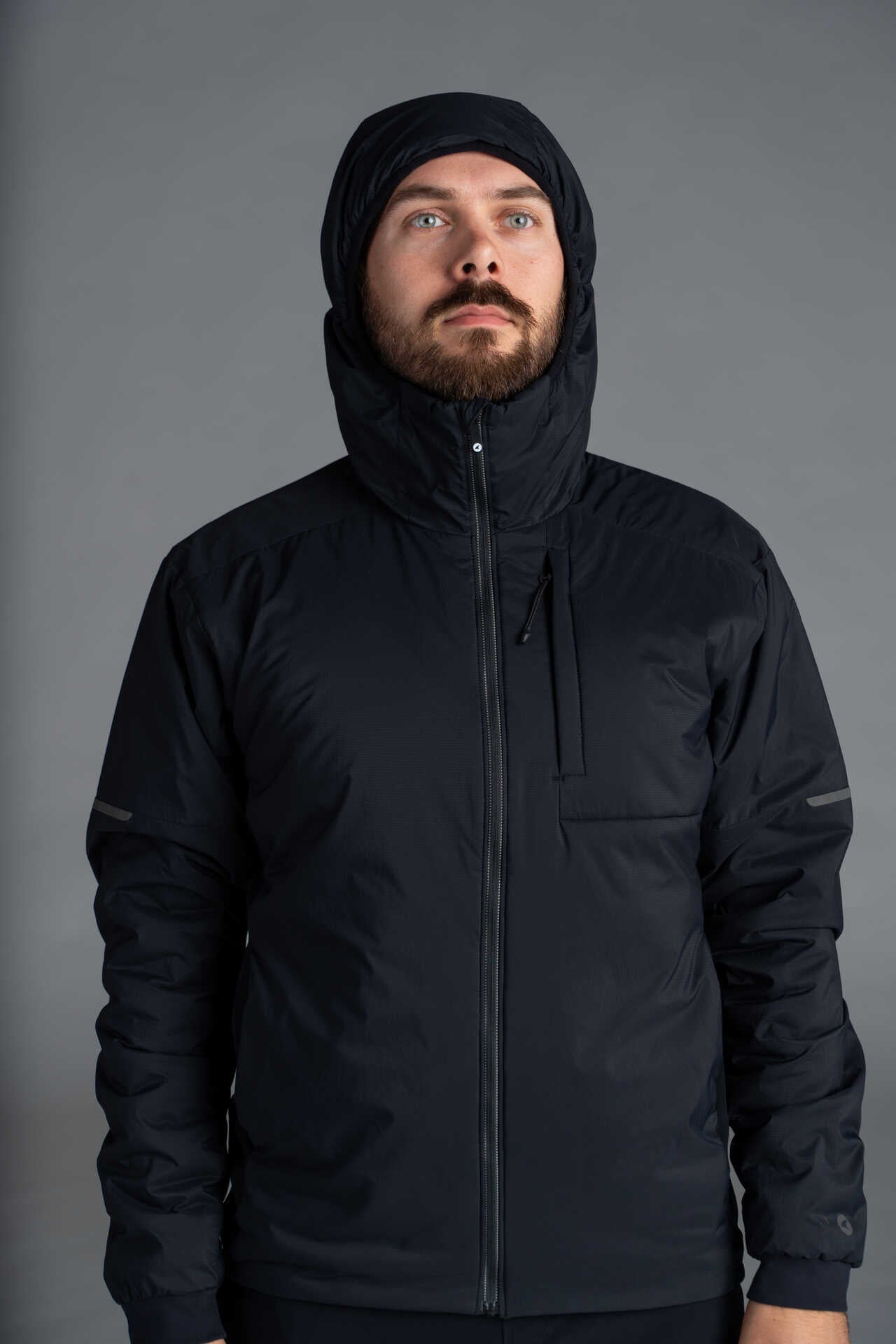 Men's Black Winter Insulated Cycling Jacket - Hood Up