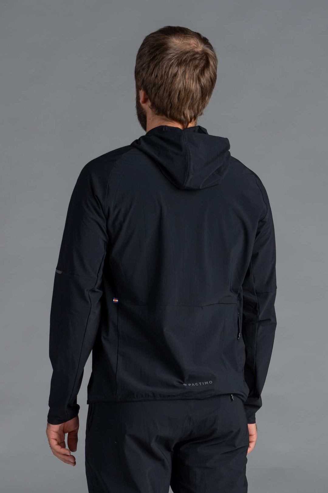 Men's Black Lightweight Cycling Jacket with Hood - Back View