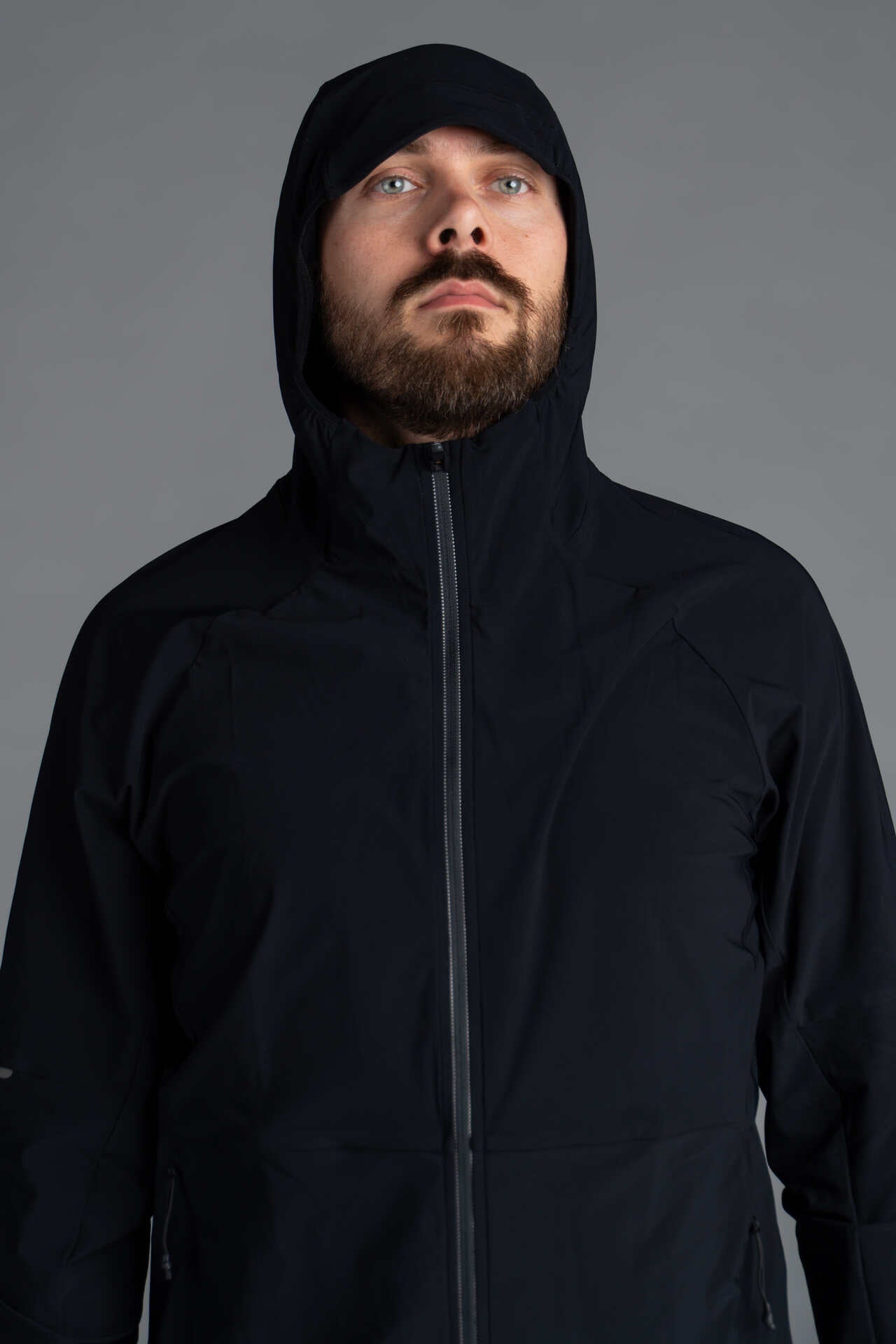 Men's Black Lightweight Cycling Jacket with Hood - Hood Up