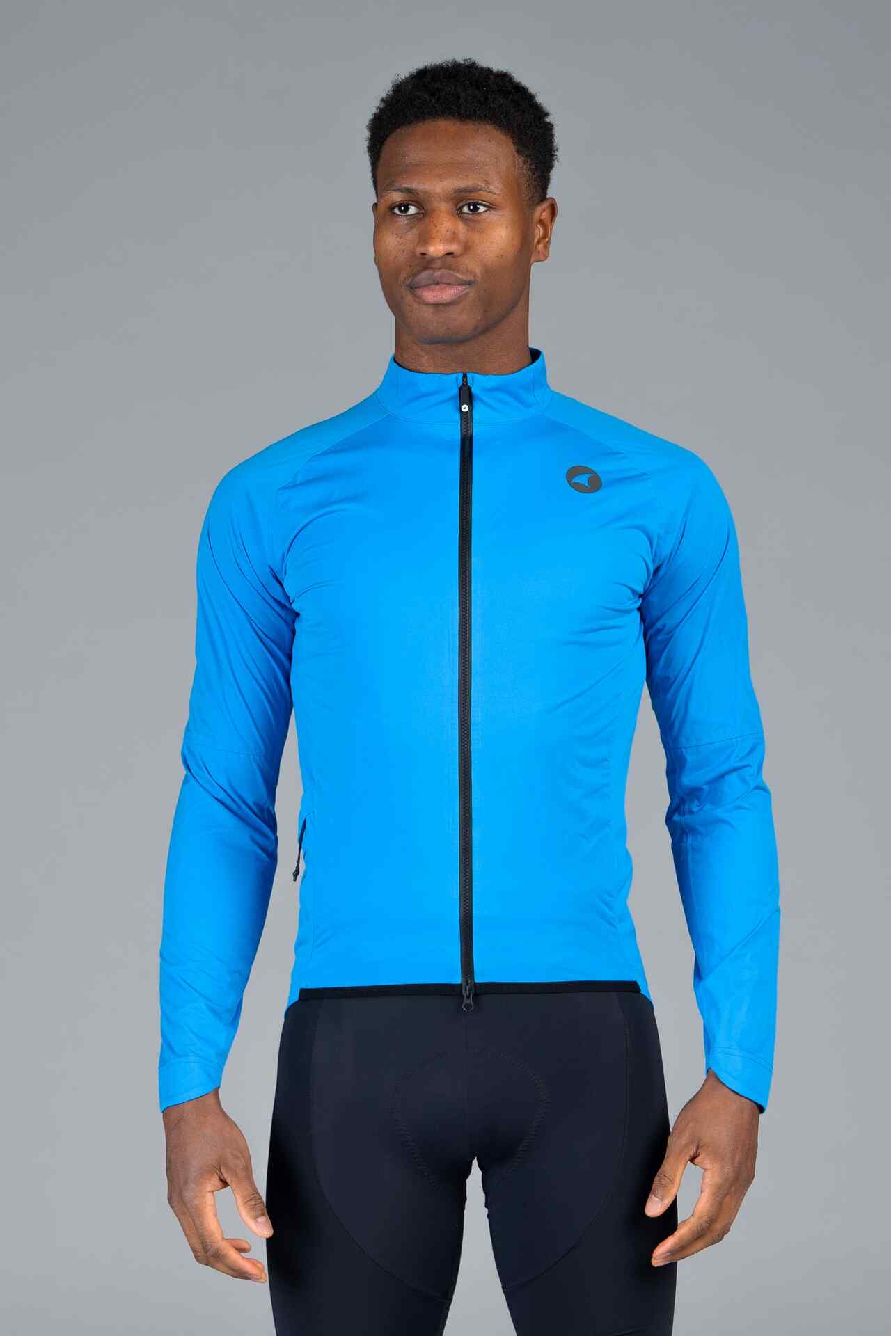 Men's Blue Waterproof Cycling Rain Jacket - Front View