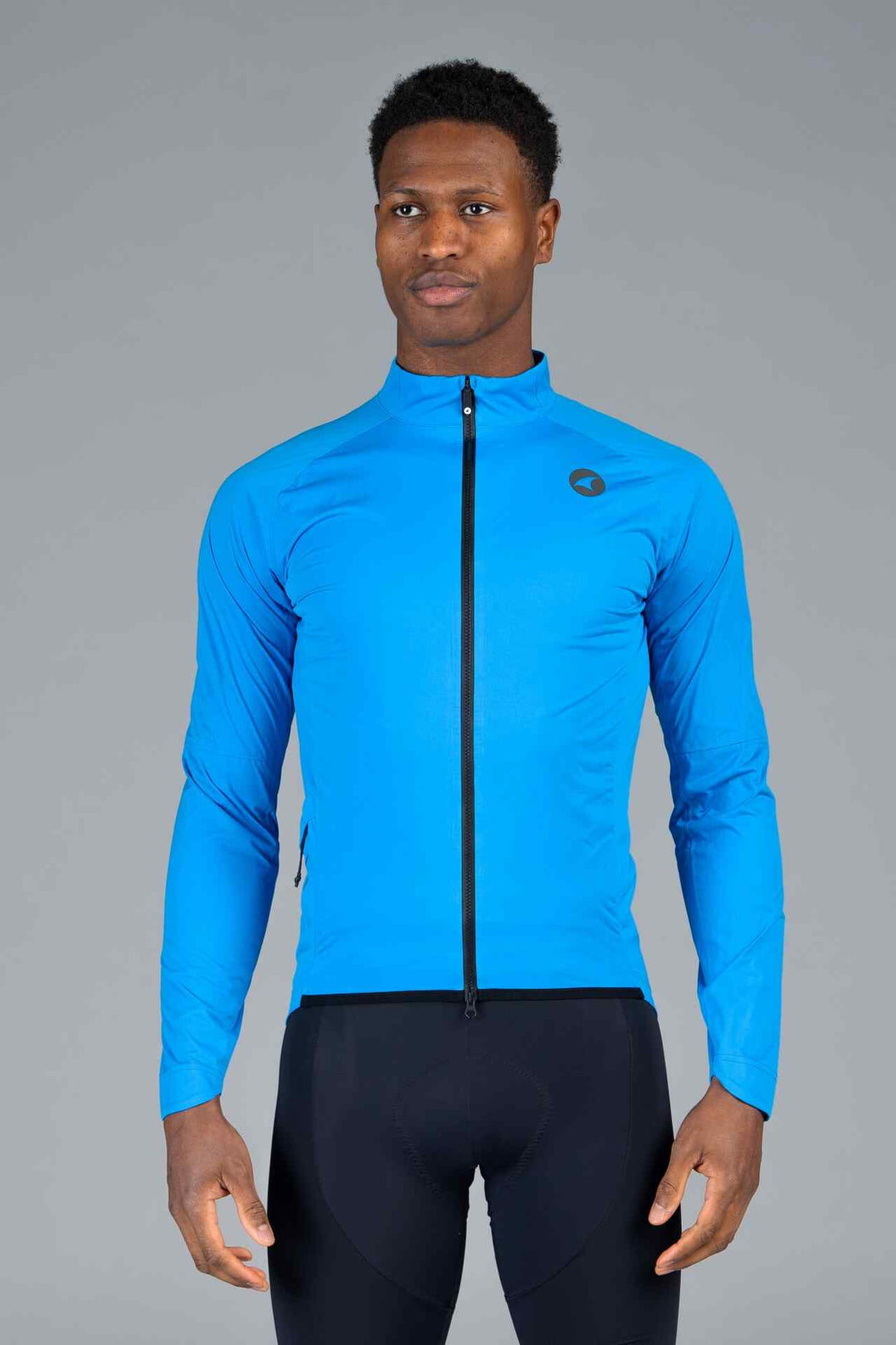 Men's Blue Waterproof Cycling Rain Jacket - Front View