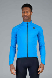 Men's Blue Waterproof Cycling Rain Jacket - Front View