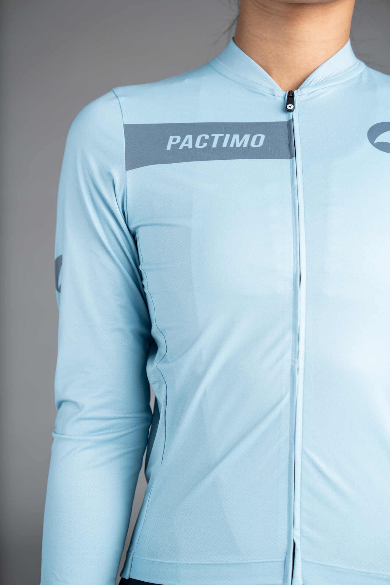 Women's Light Blue Ascent Long Sleeve Cycling Jersey - Front Pactimo Logo
