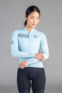 Women's Light Blue Ascent Long Sleeve Cycling Jersey - Front View