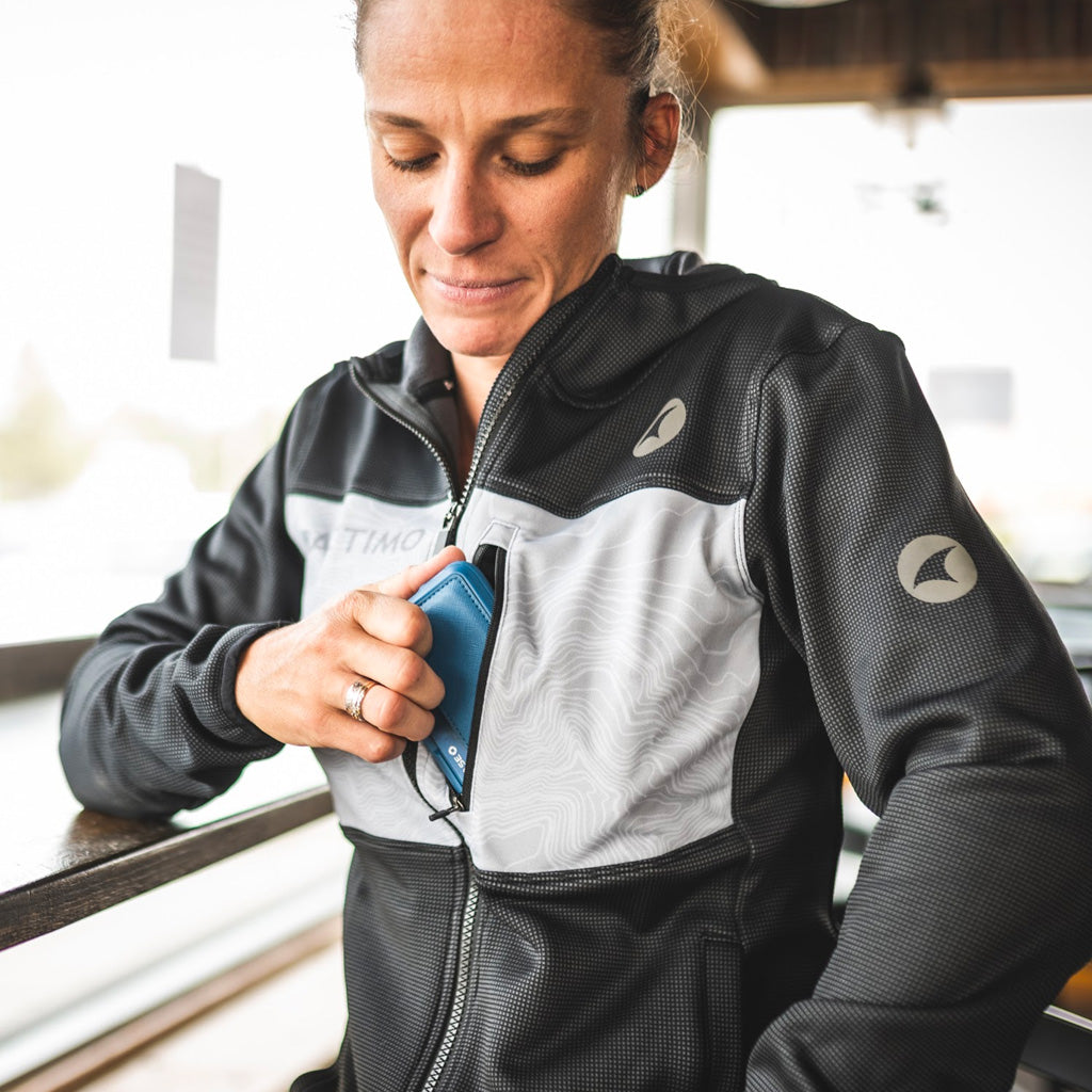 Women's Light Grey Full Zip Cycling Hoodie - On Body