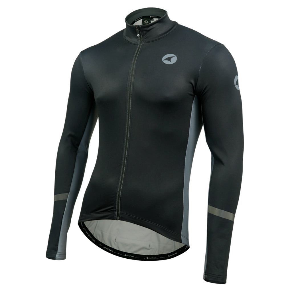 Men's Long Sleeve Thermal Cycling Jersey - Alpine Front View #color_black