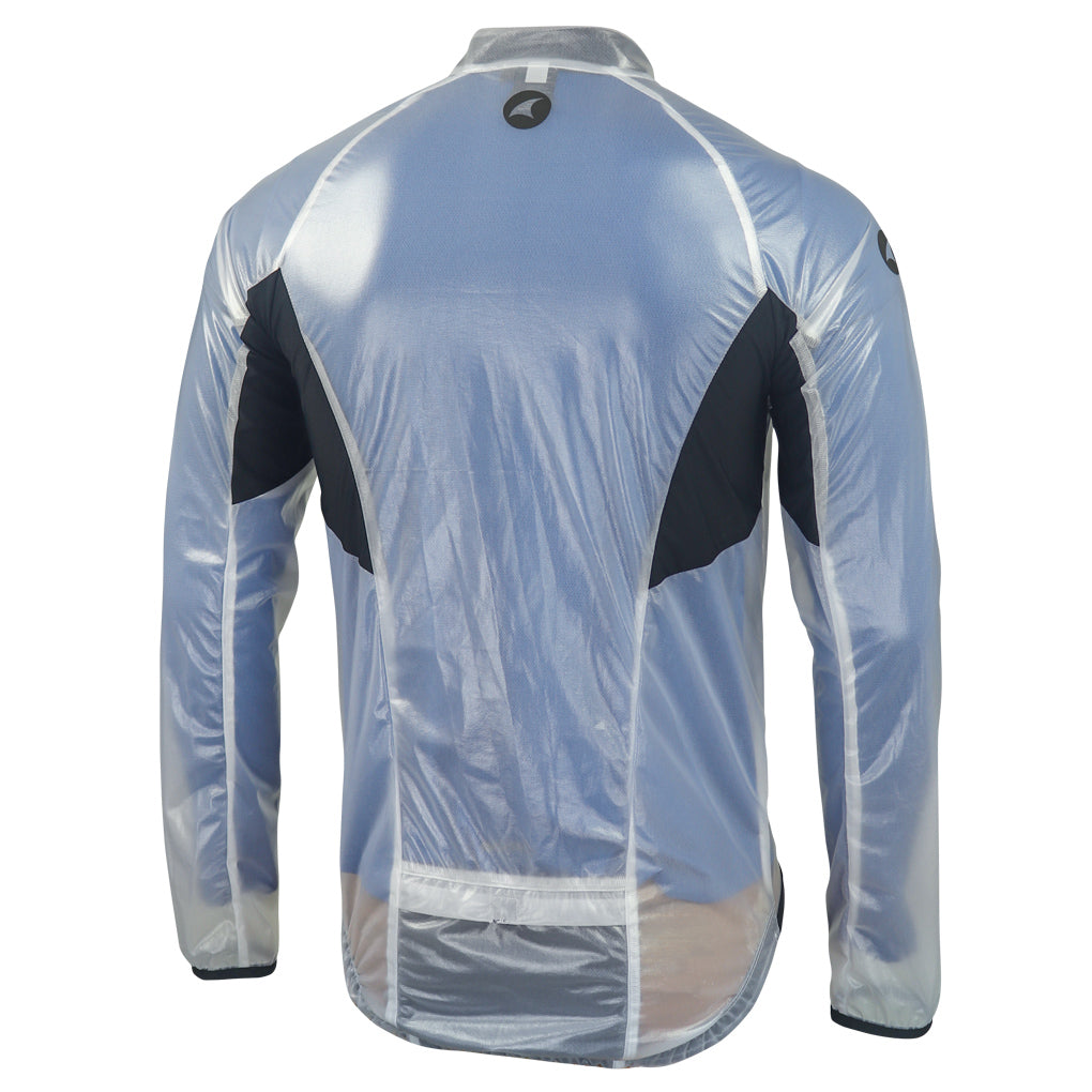 Men's Lightweight Cycling Rain Jacket Back View #color_clear-black