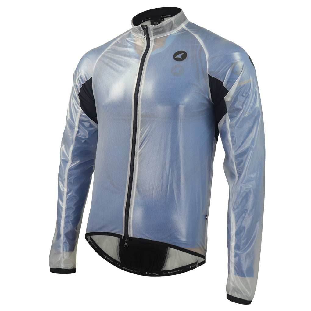Men's Lightweight Cycling Rain Jacket Front View #color_clear-black