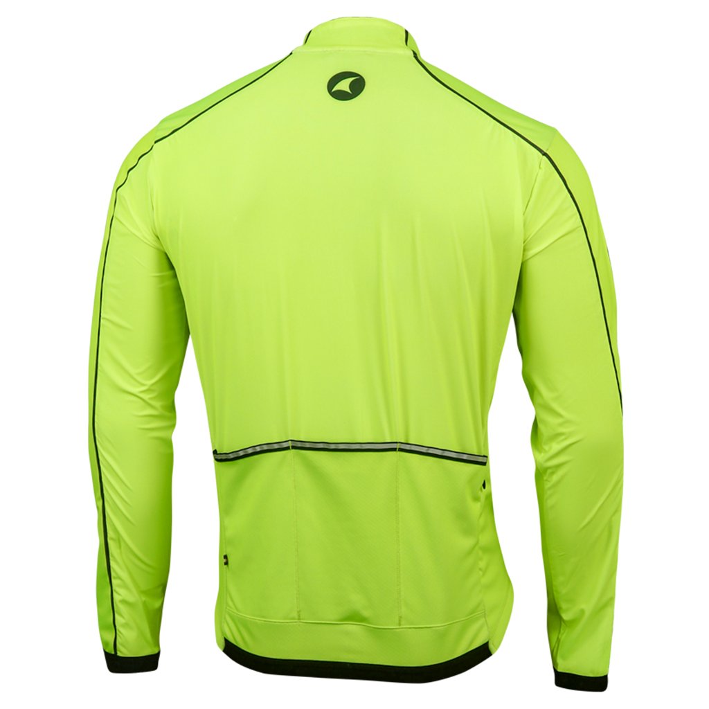 Mens Cycling Jacket for Cool Weather - Back View #color_manic-yellow