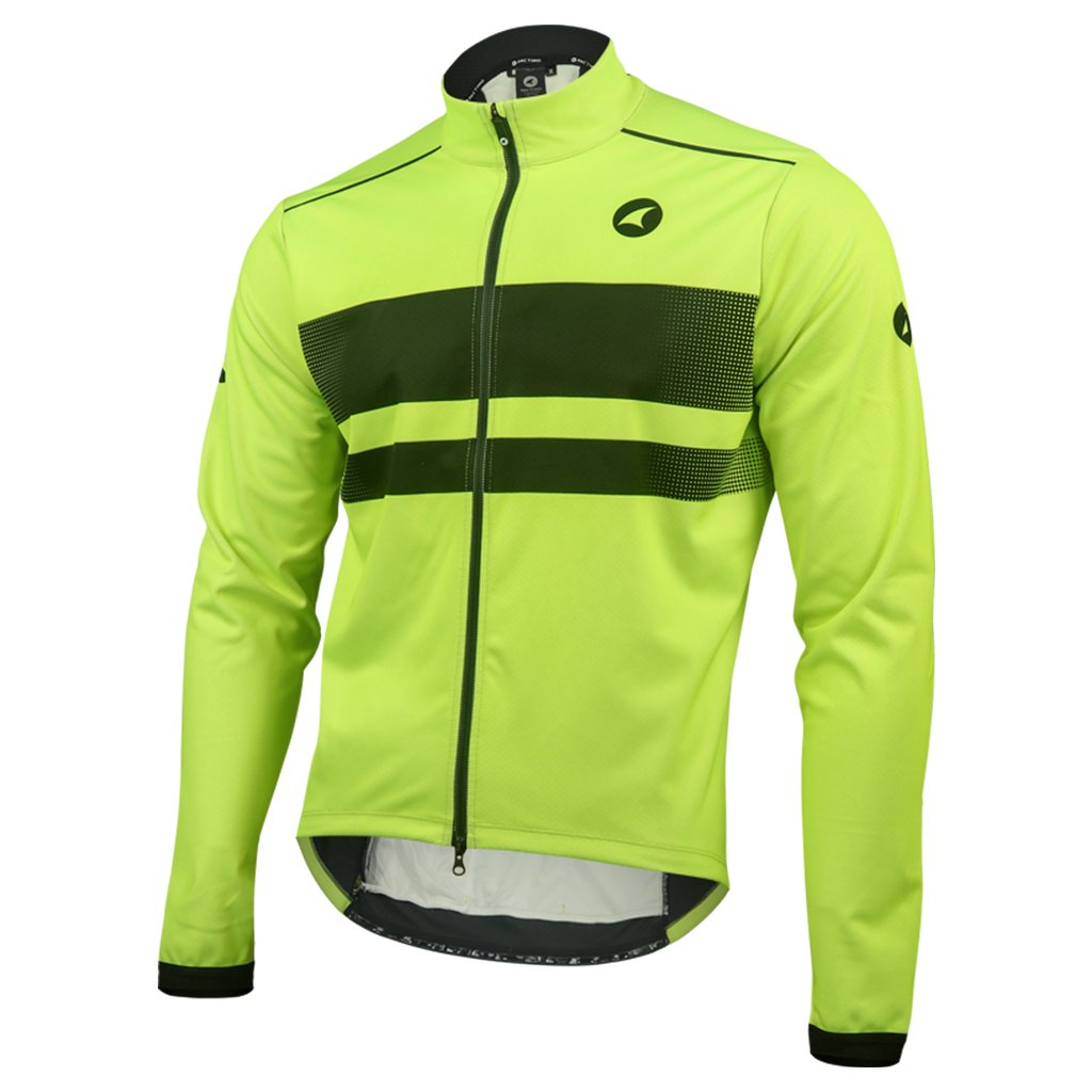 Mens Cycling Jacket for Cool Weather - Front View #color_manic-yellow