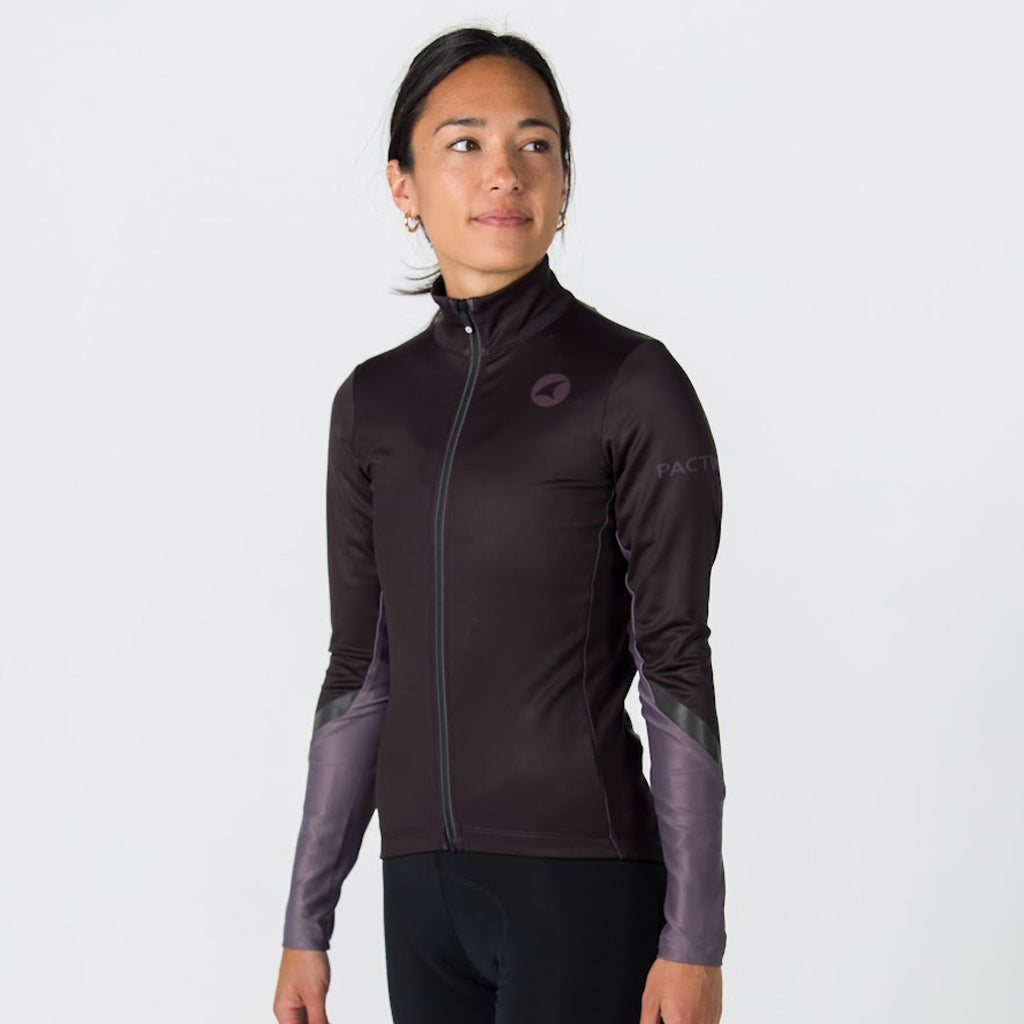 Women's Water-Resistant Thermal Cycling Jersey - On Body Side View #color_black