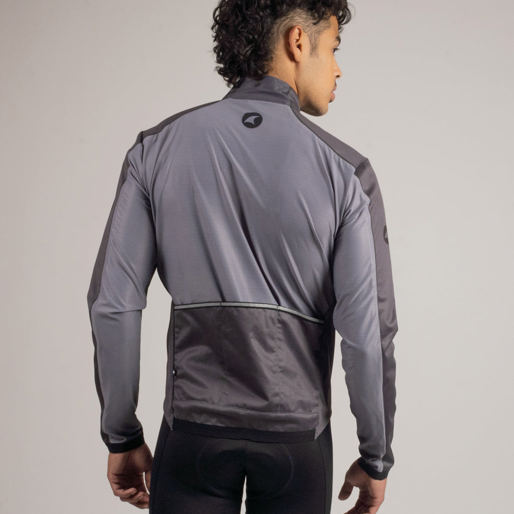 Mens Cycling Jacket for Cool Weather - On Body Back View #color_slate