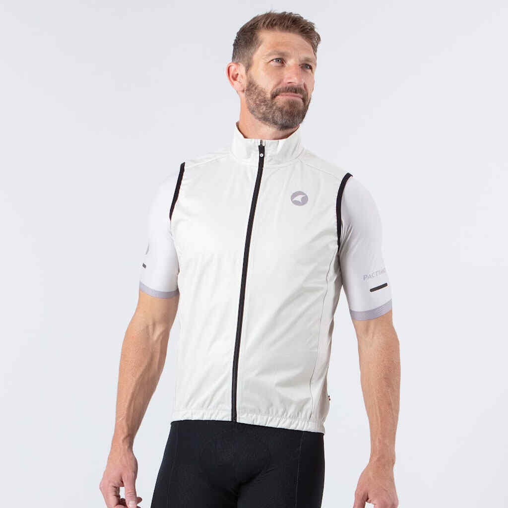 Men's Cool Weather Cycling Vest With Pockets On Body Front #color_dune