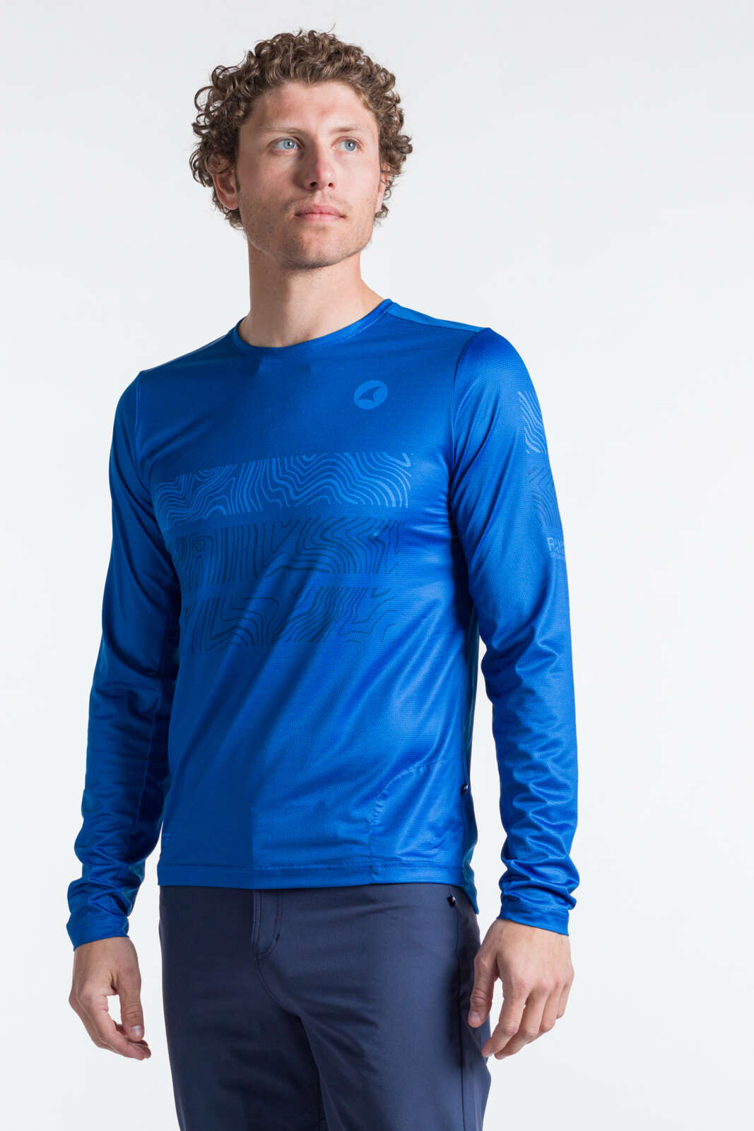 Men's Blue Long Sleeve MTB Jersey - Range Trail Front View