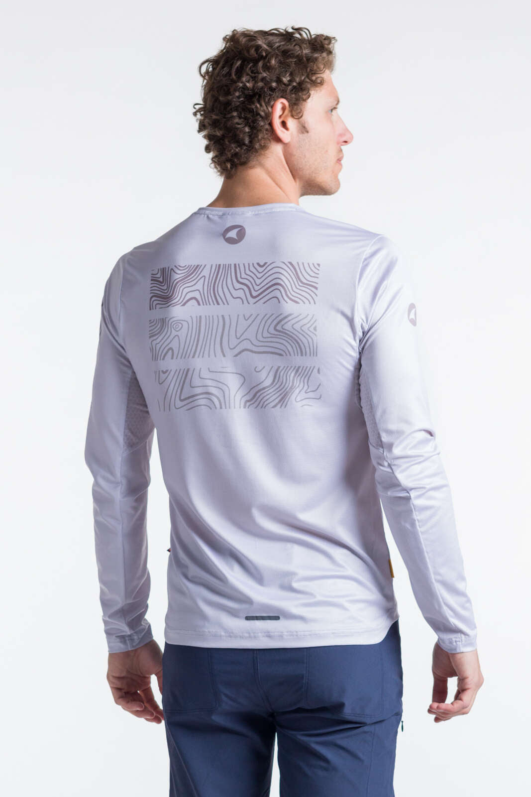 Men's White Long Sleeve MTB Jersey - Range Trail Back View