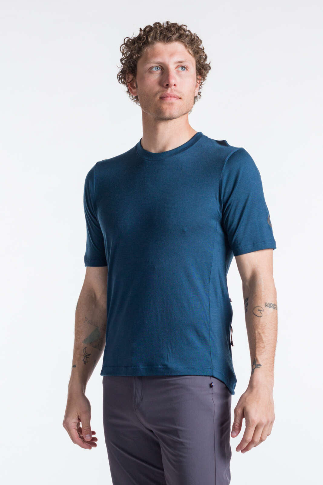 Men's Navy Blue Merino Wool MTB Shirt - Front View