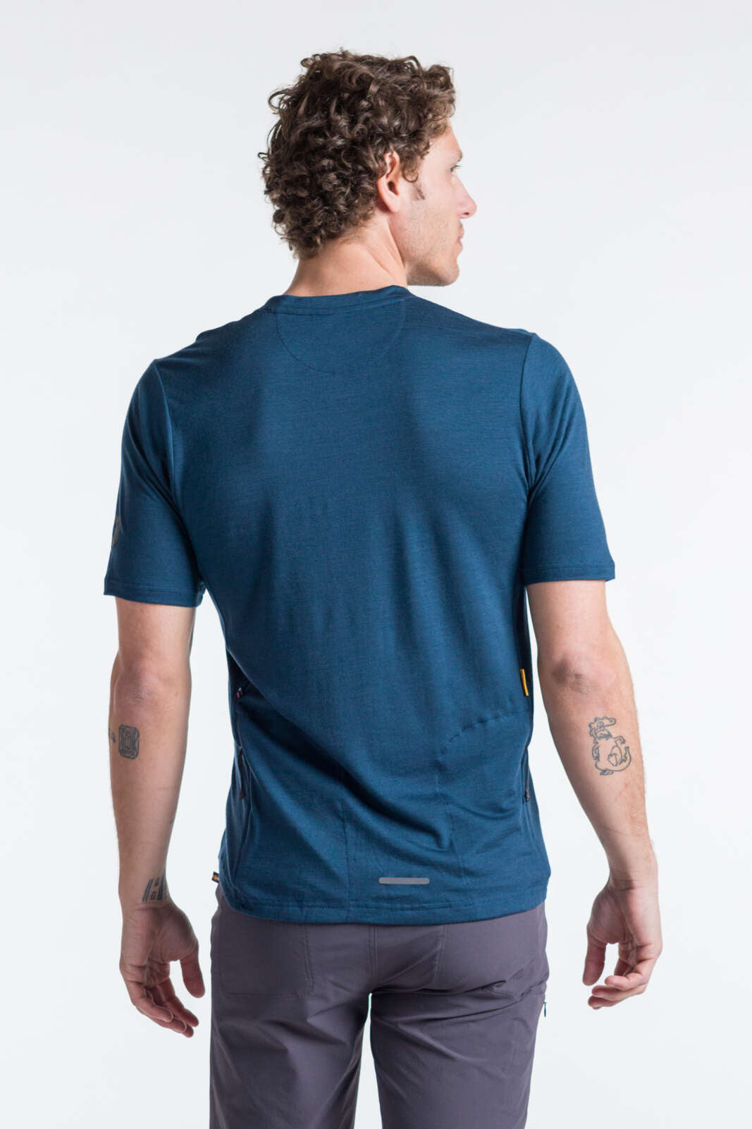 Men's Navy Blue Merino Wool MTB Shirt - Back View