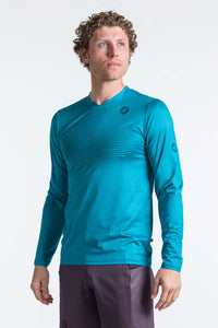 Men's Teal Long Sleeve Running Shirt - Front View