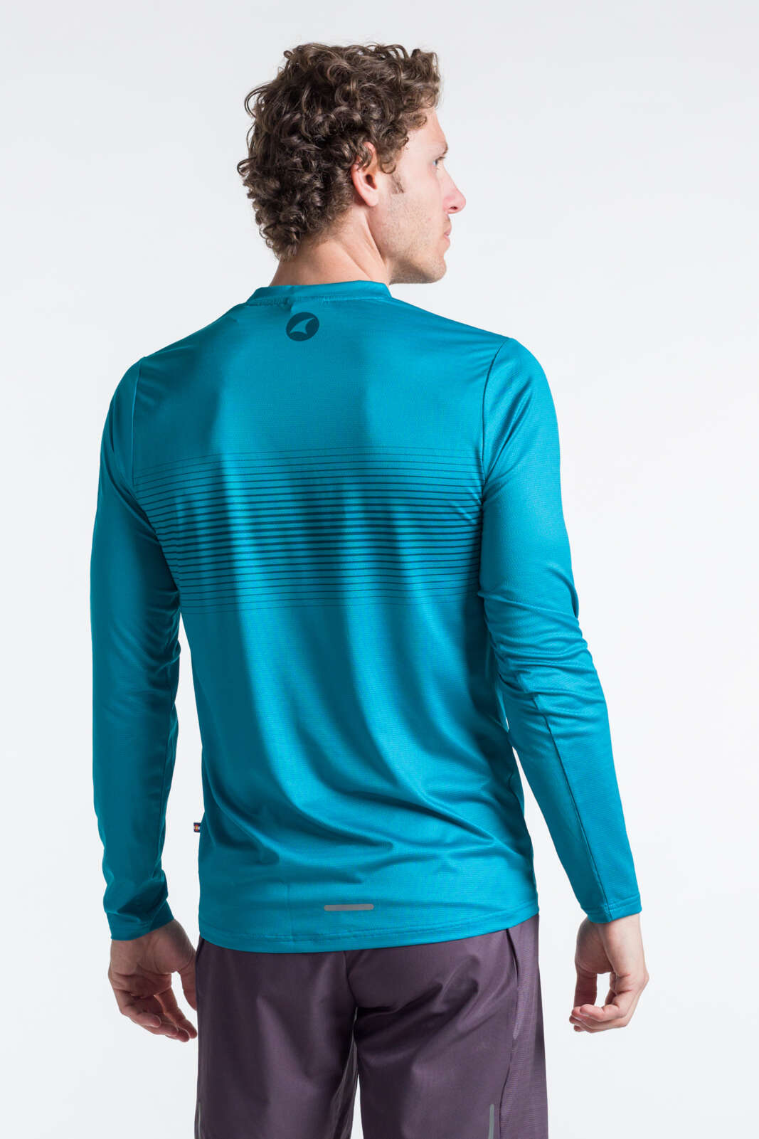 Men's Teal Long Sleeve Running Shirt - Back View