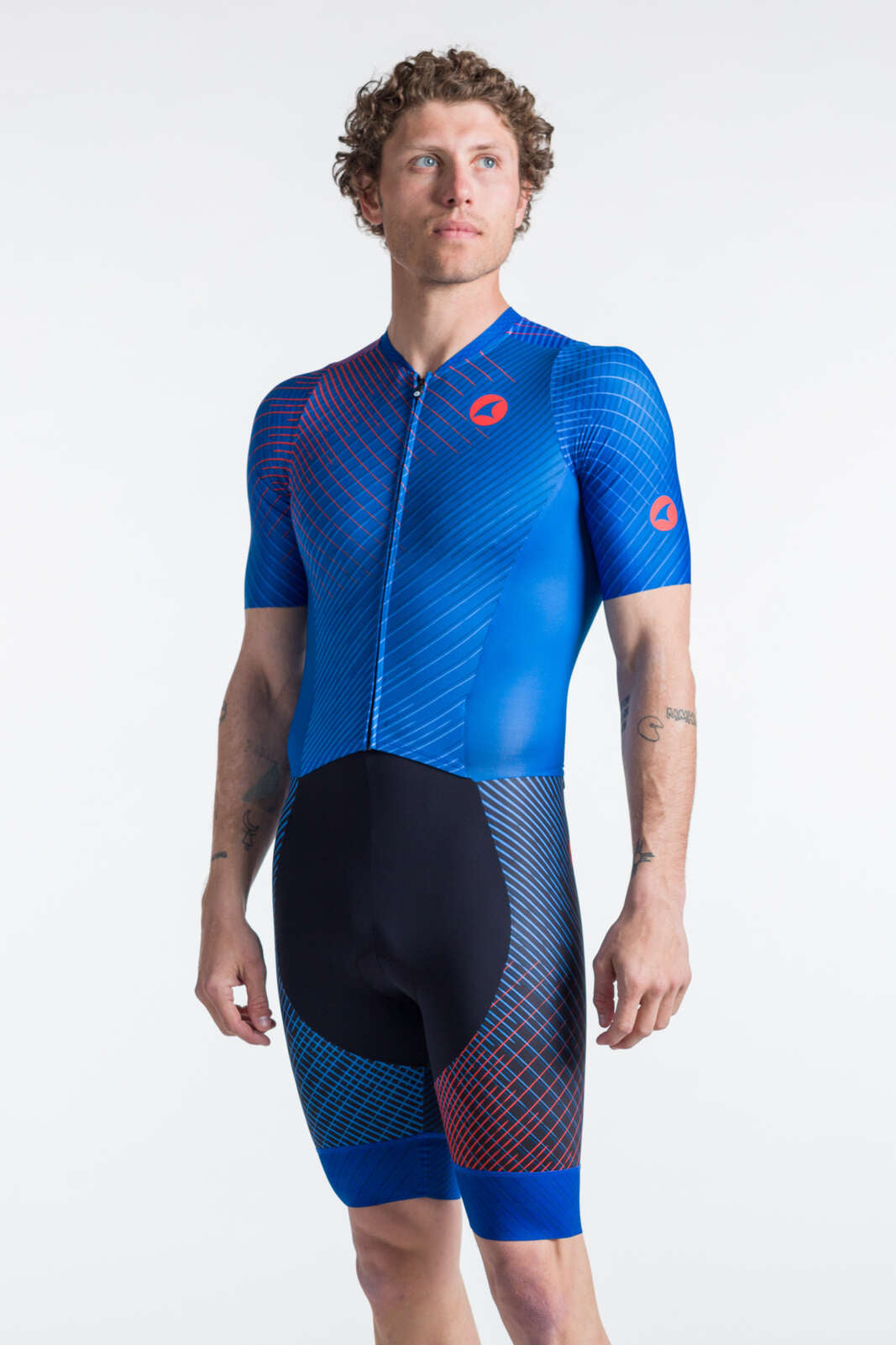 Men's Triathlon Suit - Blue Short Sleeve Front View