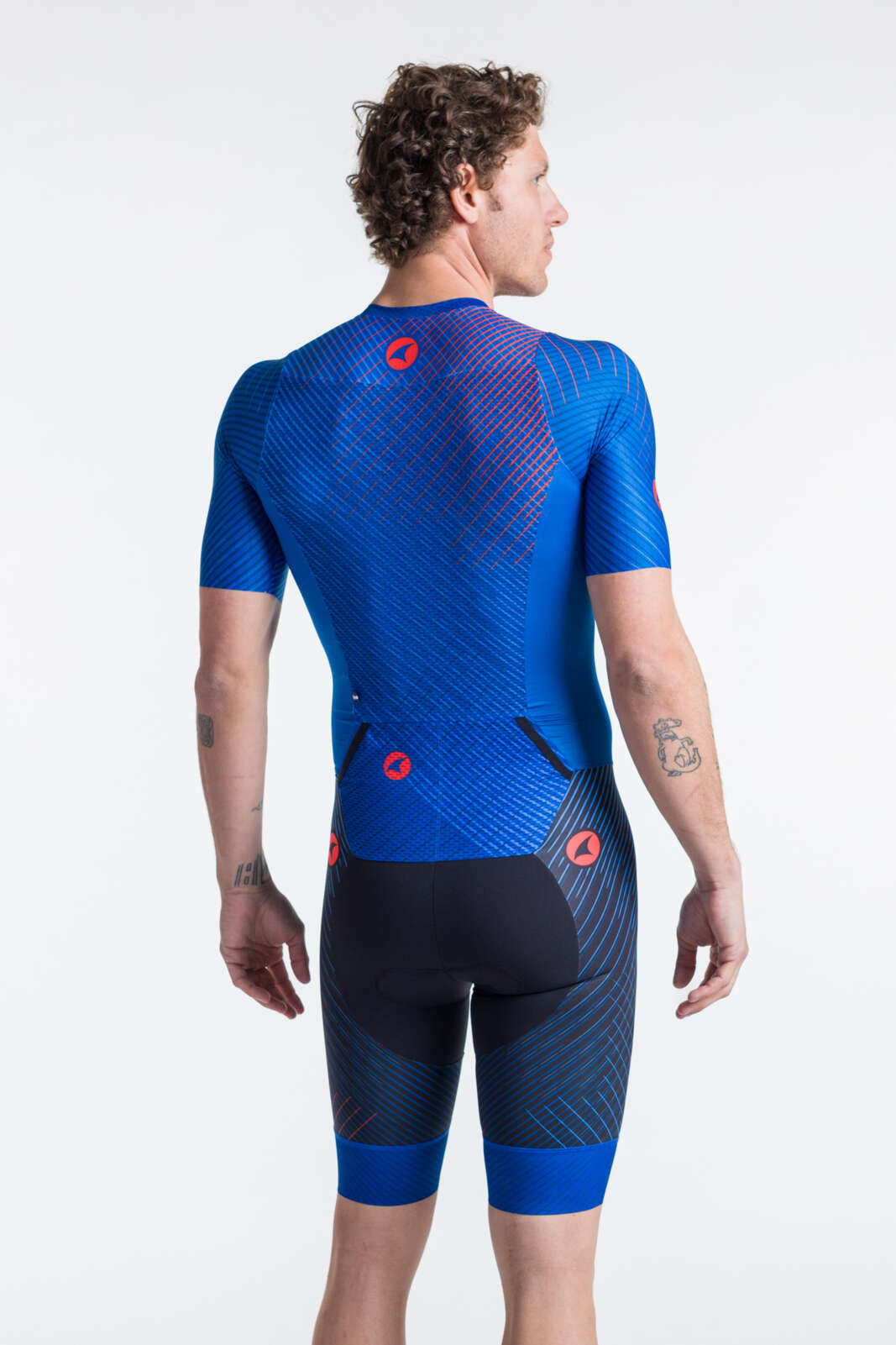 Men's Triathlon Suit - Blue Short Sleeve Back View