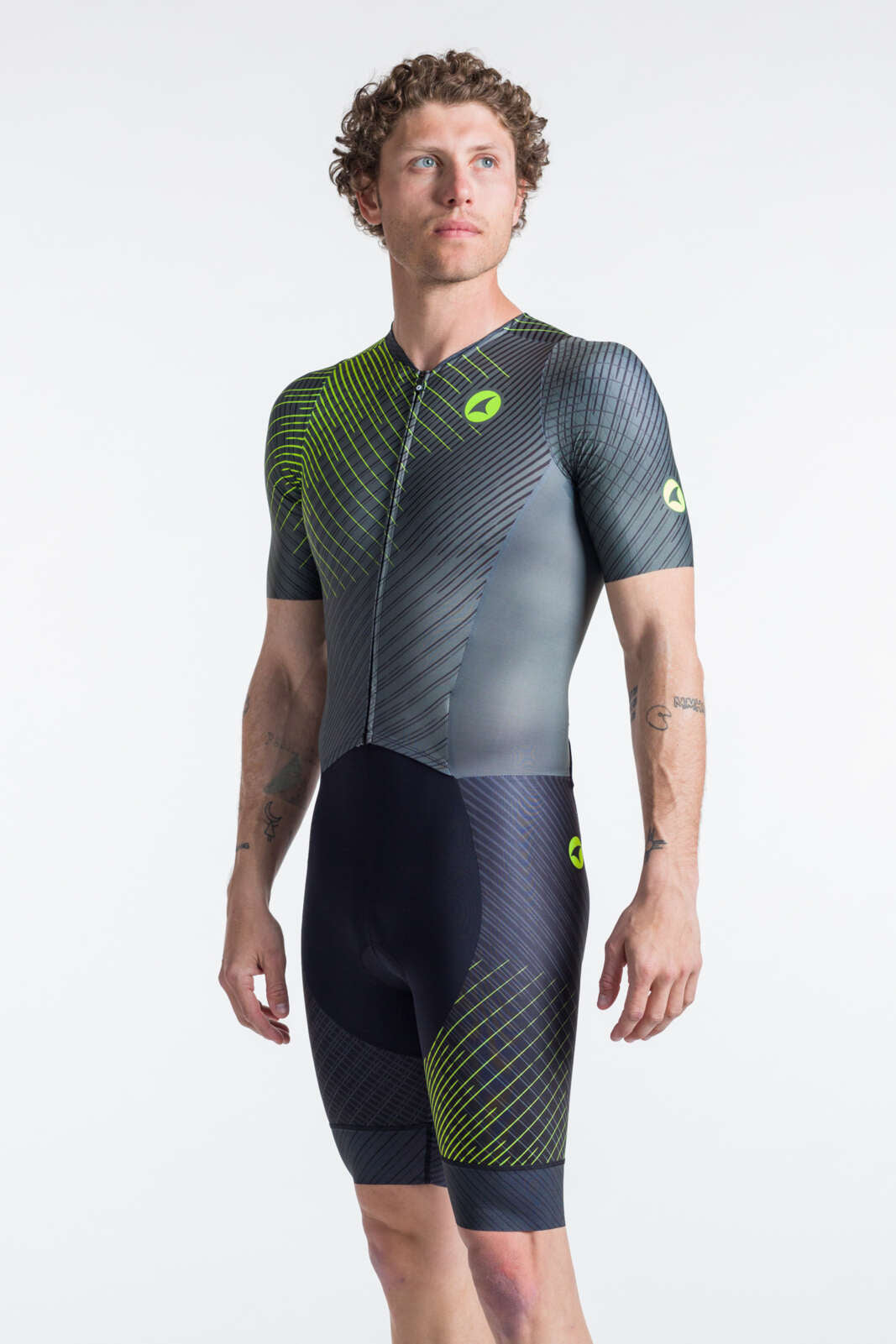 Men's Triathlon Suit - Black Short Sleeve Front View