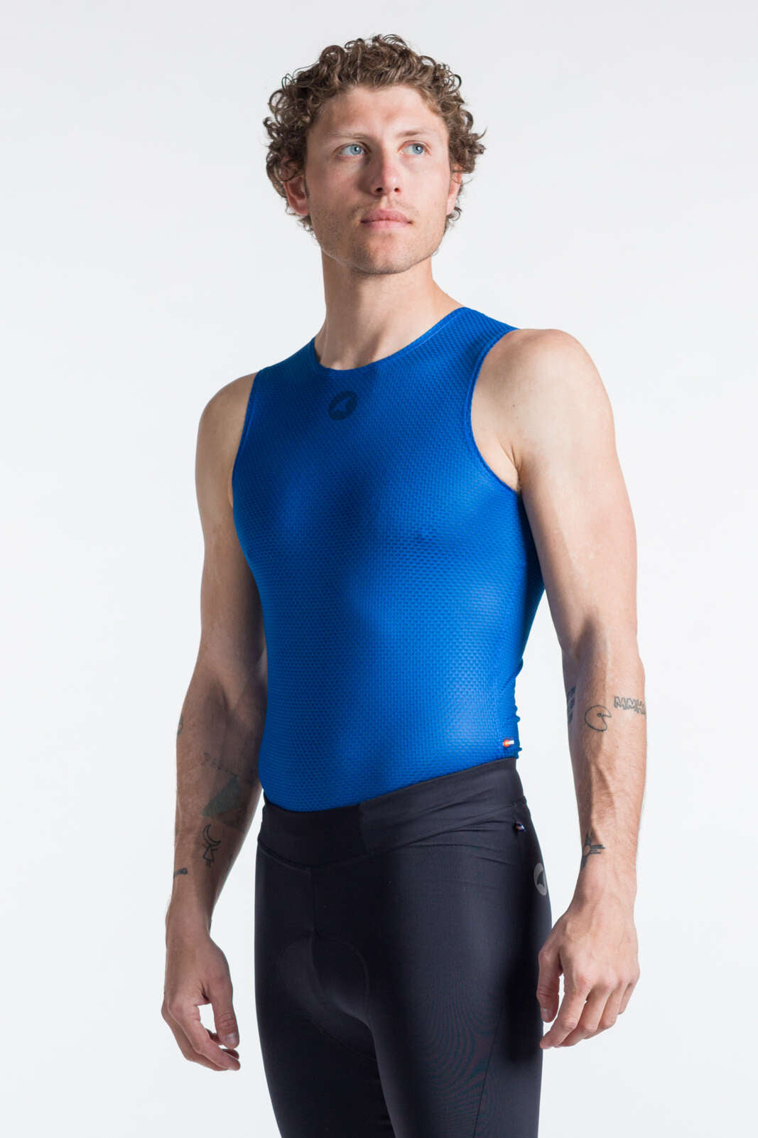 Men's Blue Sleeveless Mesh Cycling Base Layer - Front View