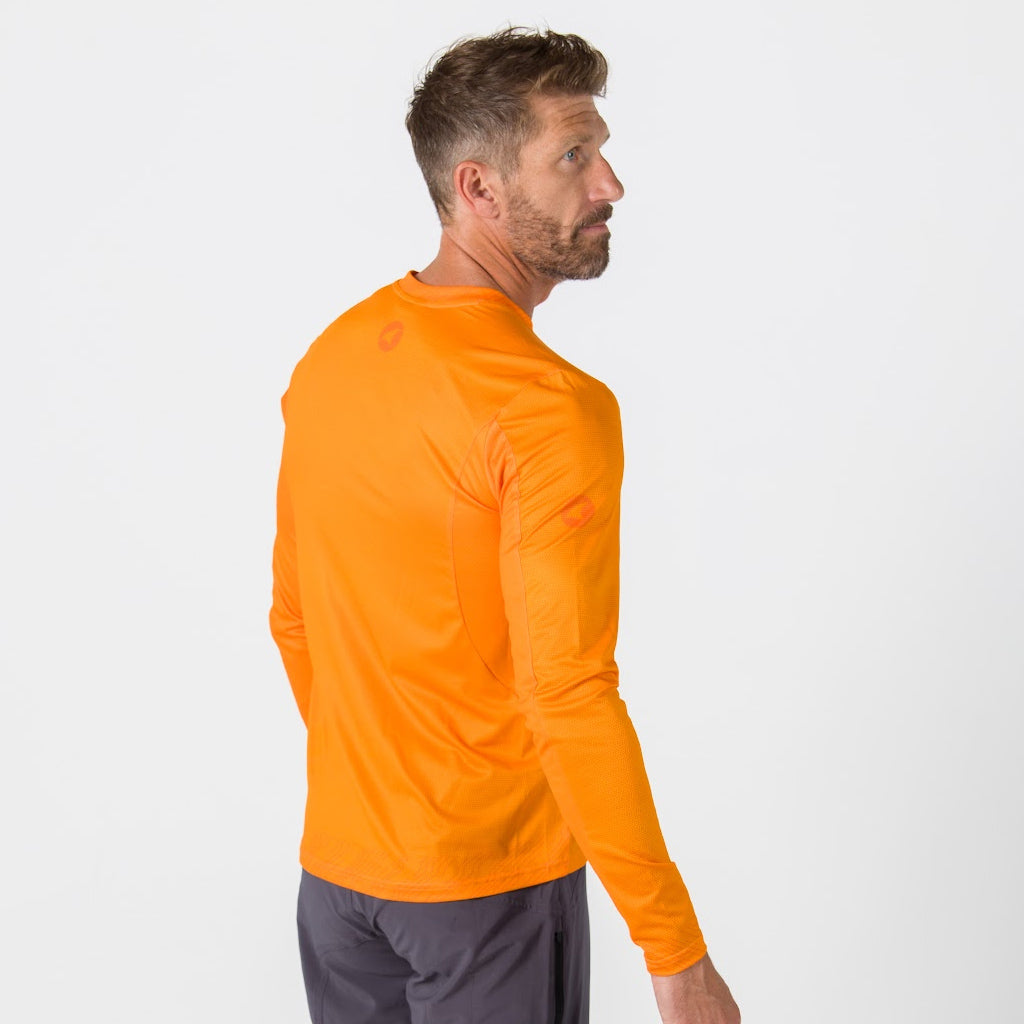 Men's Long Sleeve Mountain Bike Jerseys - On Body Back View #color_bright-orange