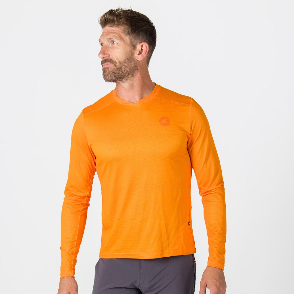Men's Long Sleeve Mountain Bike Jerseys - On Body Front View #color_bright-orange