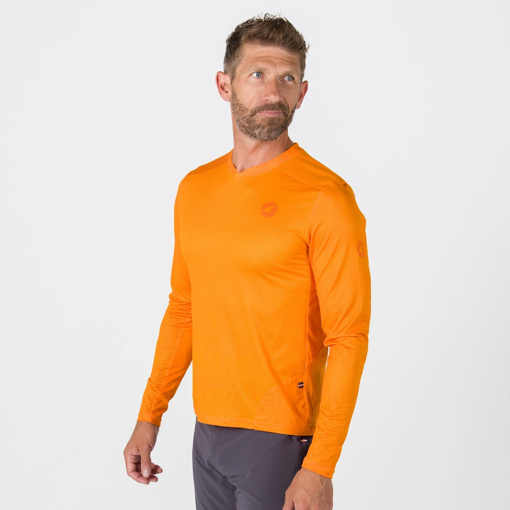 Men's Long Sleeve Mountain Bike Jerseys - On Body Side View #color_bright-orange