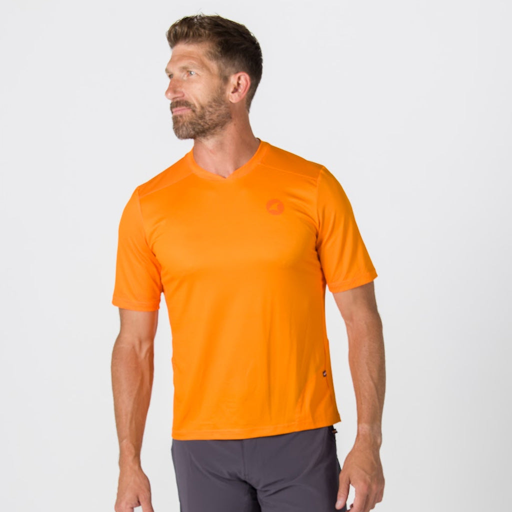 Best MTB Jersey for Men - On Body Front View #color_bright-orange