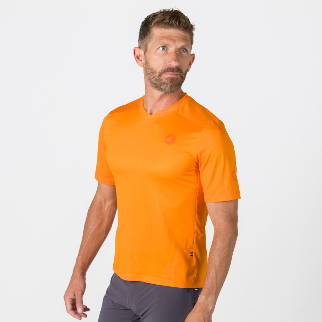 Best MTB Jersey for Men - On Body Side View #color_bright-orange