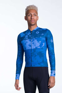 Men's Blue Aero Long Sleeve Cycling Jersey - Ascent Disperse Front View