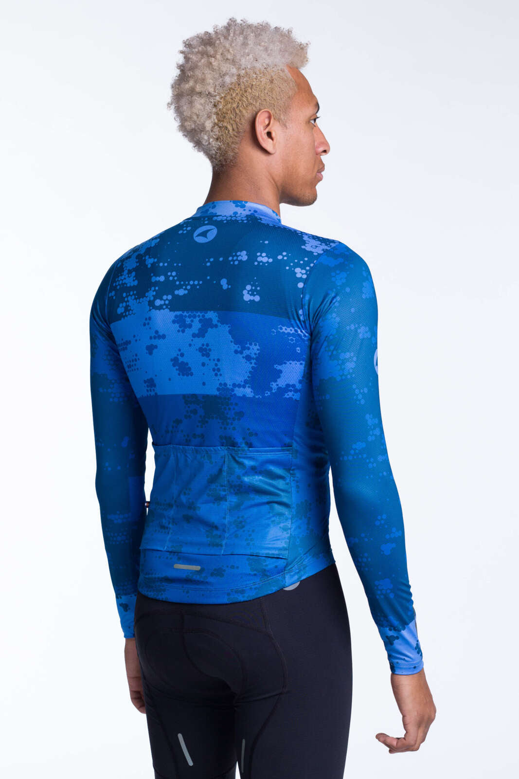 Men's Blue Aero Long Sleeve Cycling Jersey - Ascent Disperse Back View